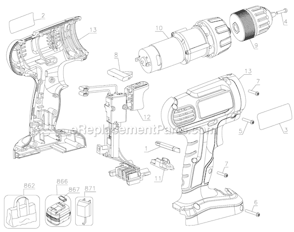 Page A Diagram and Parts List for GC9600-B2C  Black and Decker Cordless Drill